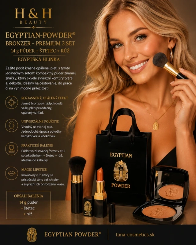 Egyptian-Powder ® Bronzer - Premium 3 Set / bronzer so zrkadielkom, štetec, rúž / 5