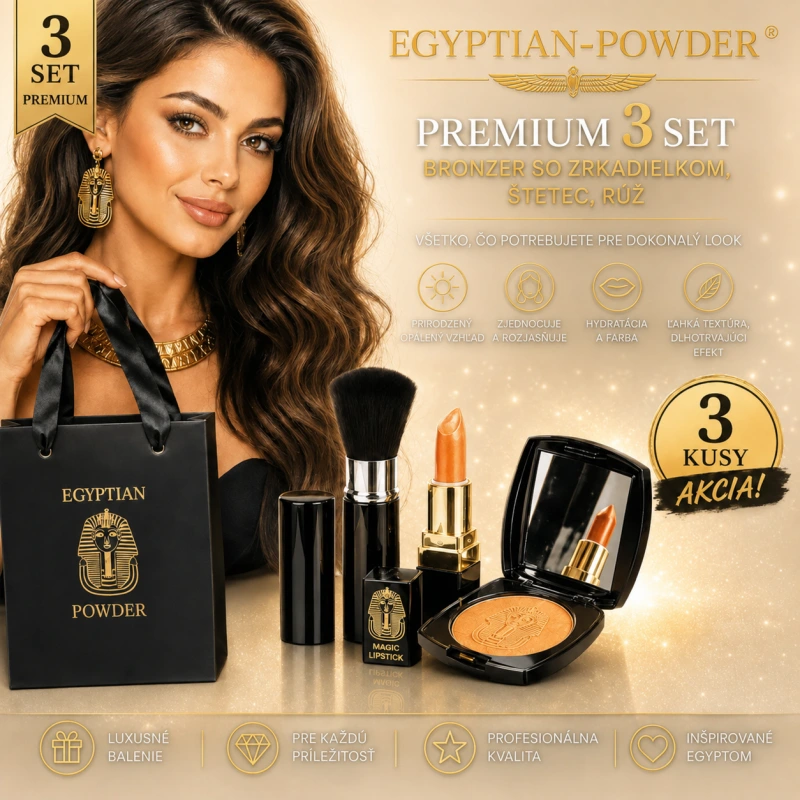 Egyptian-Powder ® Bronzer - Premium 3 Set / bronzer so zrkadielkom, štetec, rúž / 8