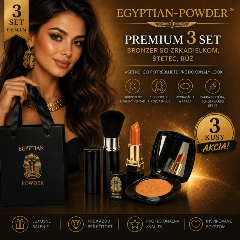 Egyptian-Powder ® Bronzer - Premium 3 Set / bronzer so zrkadielkom, štetec, rúž / 6
