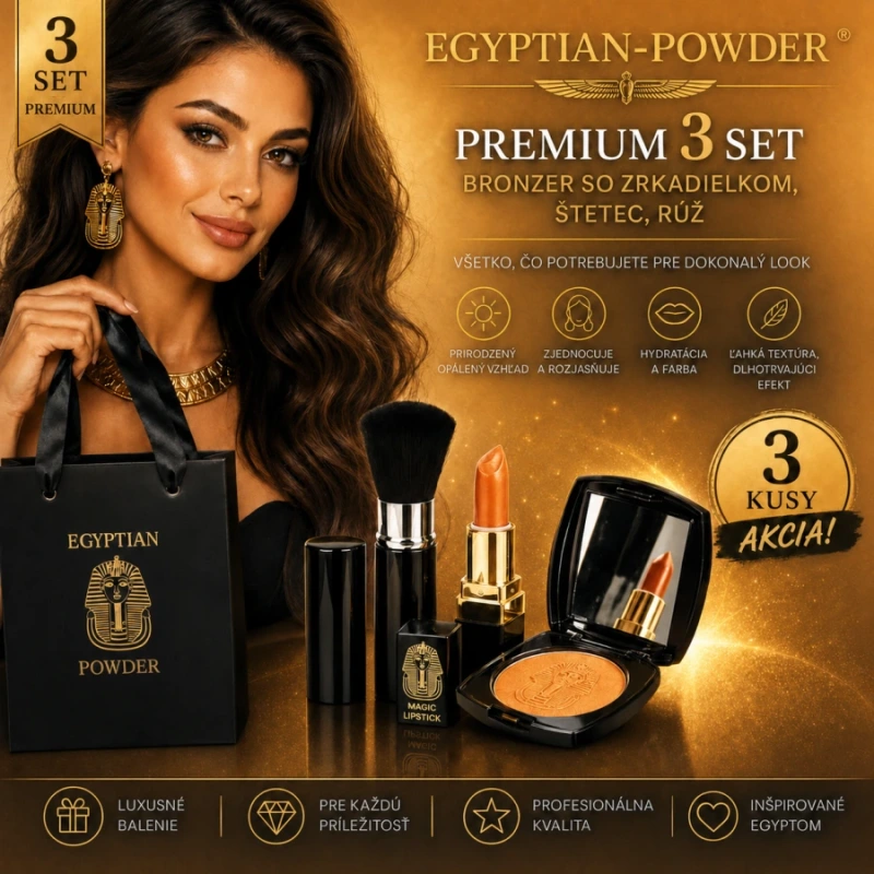 Egyptian-Powder ® Bronzer - Premium 3 Set / bronzer so zrkadielkom, štetec, rúž / 7