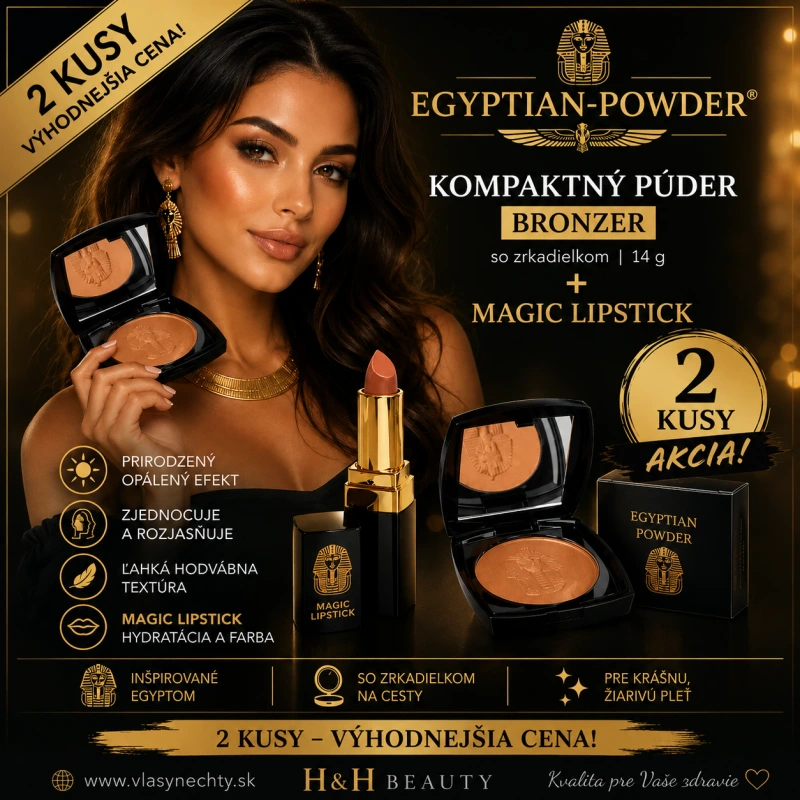 Egyptian-Powder ® - kompaktný púder 14g - bronzer so zrkadielkom + MAGIC LIPSTICK